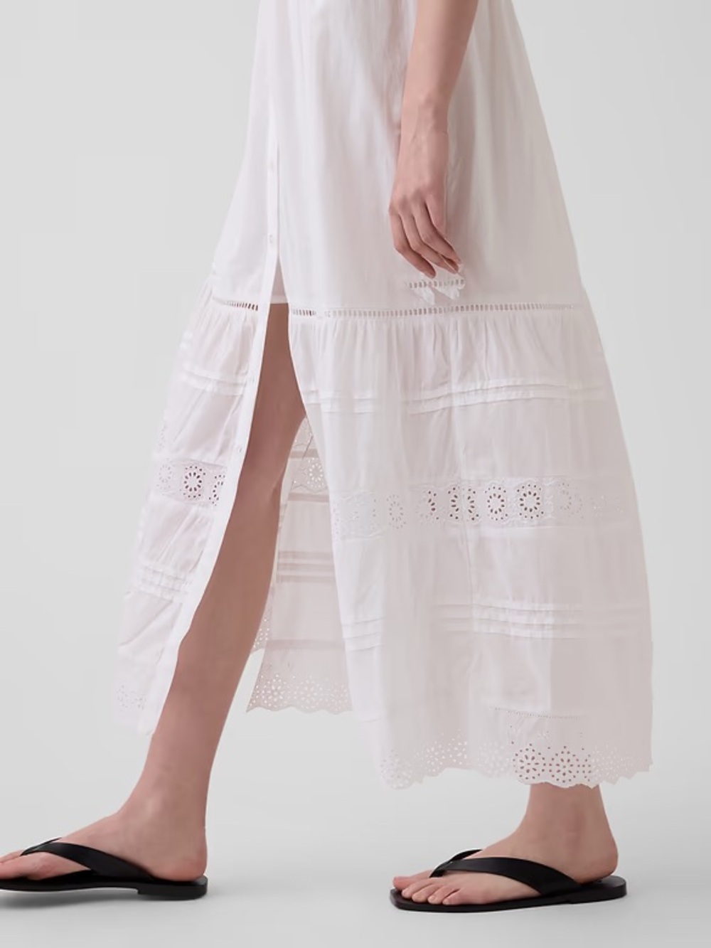 NWT! GAP White Lace-Trim Tiered Midi Shirtdress - Medium 🪂 - Picture 4 of 7